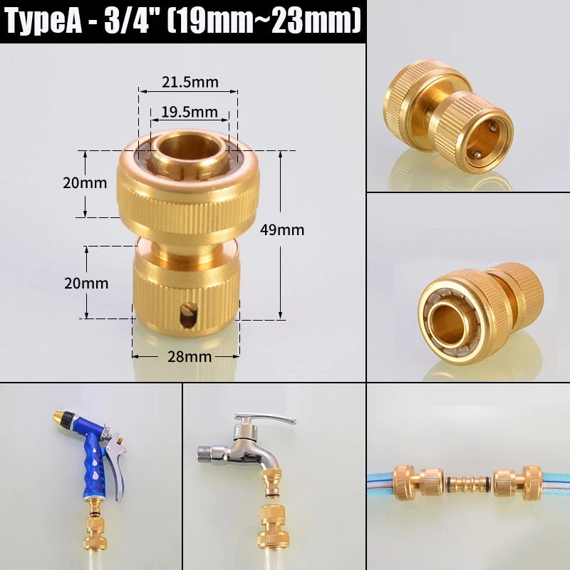 Water Stop Copper Quick Connect Hose Fitting — Male Thread Garden Tap Snap-On Connector