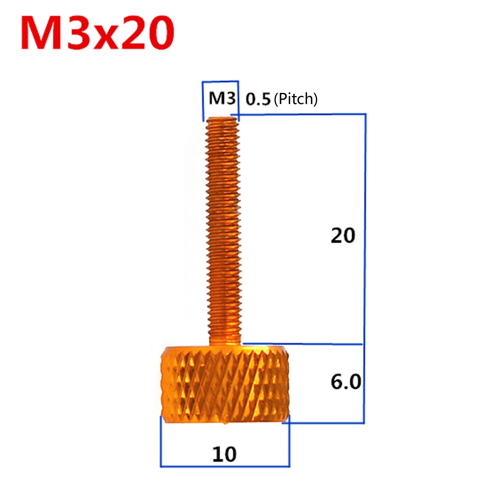 M3 Knurled Thumb Screws – Aluminum Alloy, Anodized Colors, M3×5mm to M3×50mm