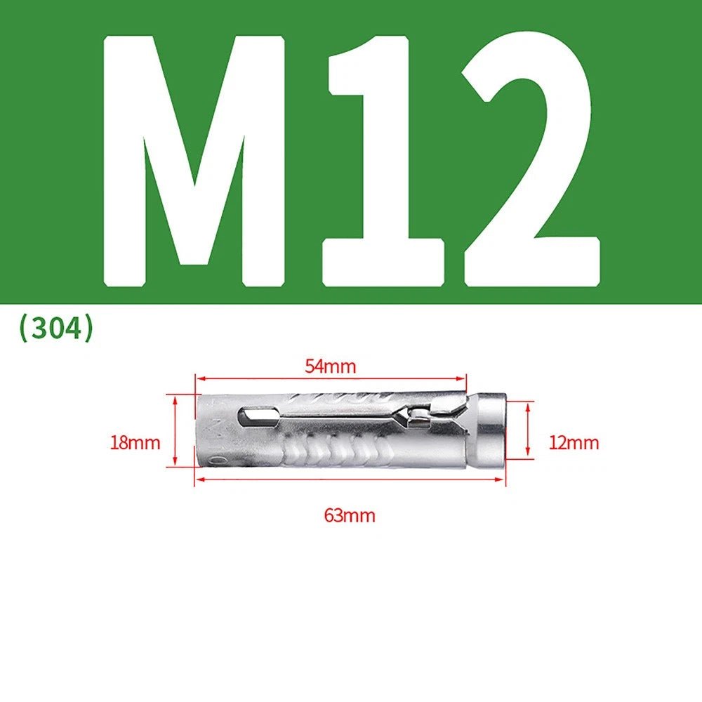 Stainless Steel Expansion Tube Bolts M6 M8 M10 M12 | 201 & 304 | 48mm–63mm - HomeDIYer
