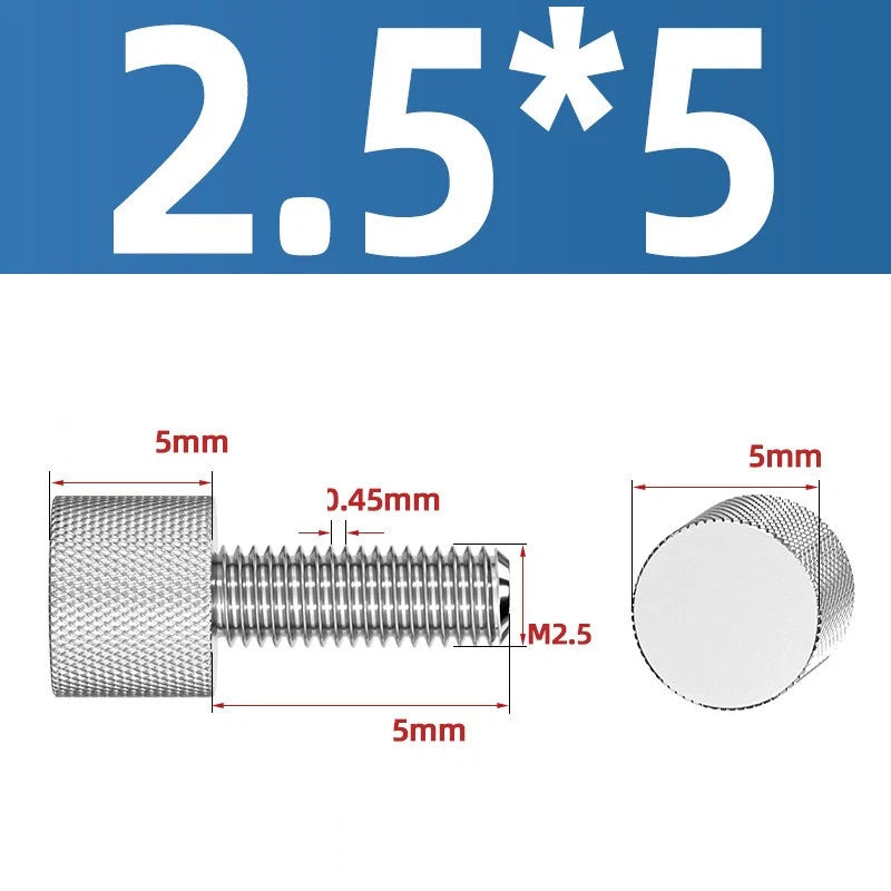 Knurled Thumb Screws A2 Stainless Steel — Flat Head Thumbscrew Bolts M2 M2.5 M3 M4 M5 M6 M8