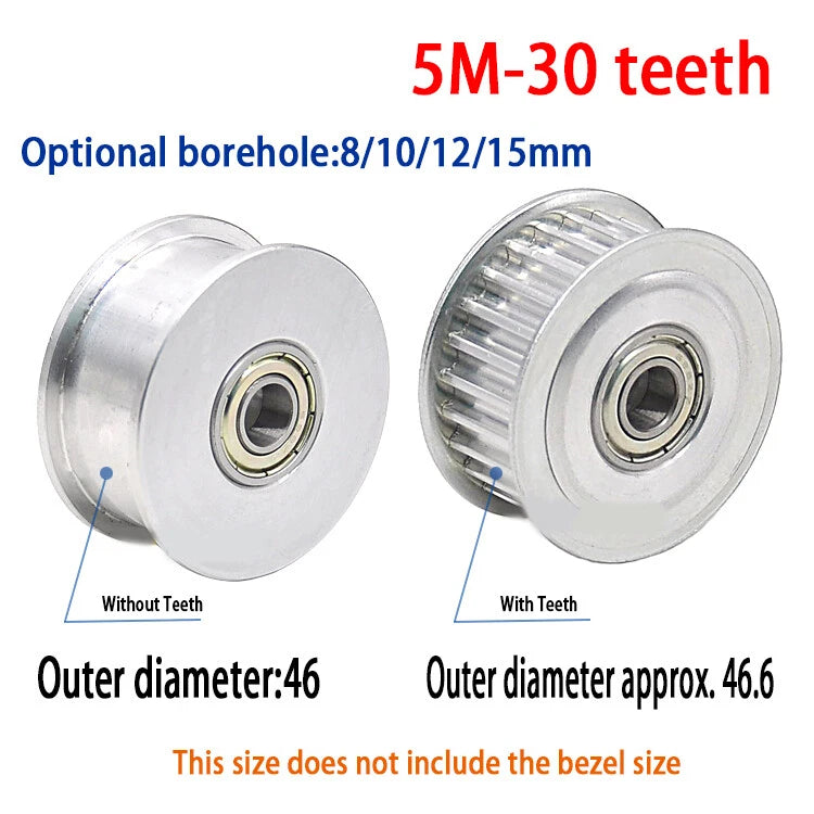 HTD 5M 3mm - 15mm Bore Timing Belt Idler Pulley 12T - 35T Tooth & Toothless