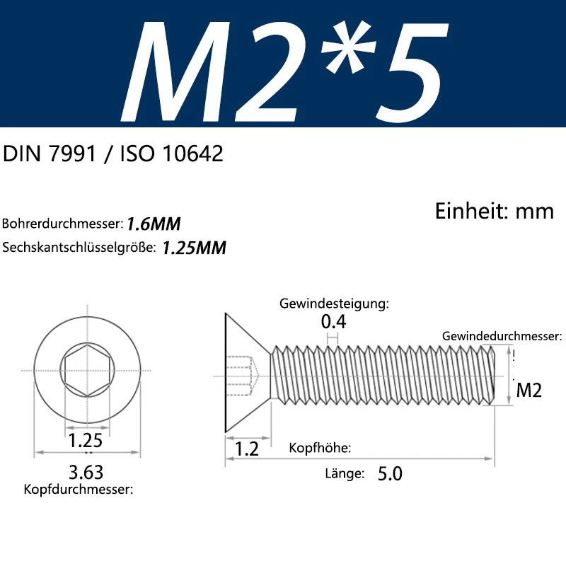6063 Aluminium Allen Socket Countersunk Screws DIN 7991 — M2 to M8