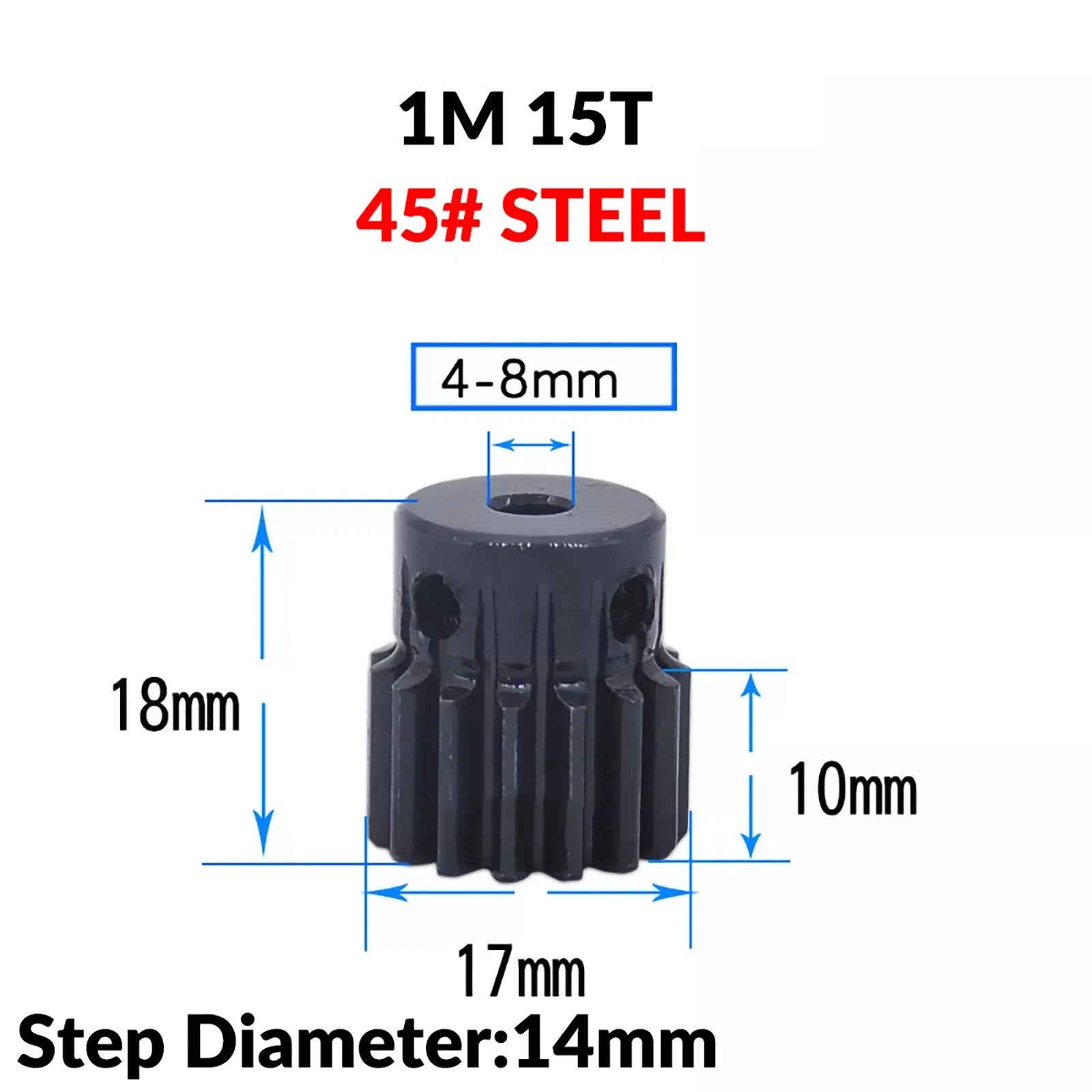 Mod 1 45# Steel Pinion Gear Spur Gears 10-60 T 14-50mm Bore With Step Motor Gear
