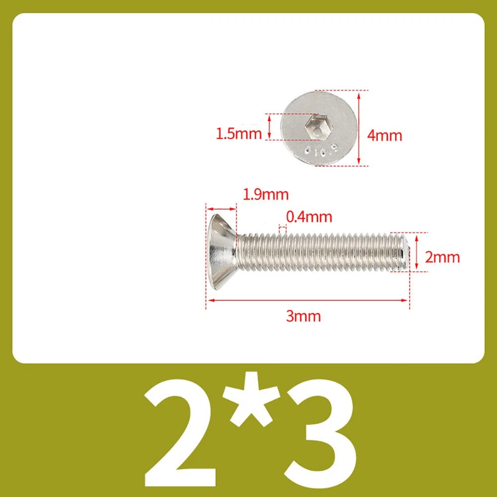 Grade 10.9 Alloy Steel Countersunk Socket Head Screws — M1.6 to M4, 10–500 Pcs