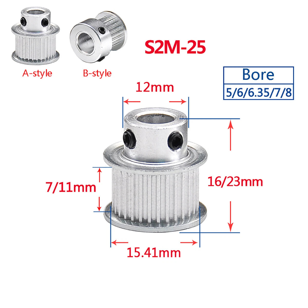 S2M Timing Belt Pulley With Step 16T-60T Bore 4-15mm For 6/10mm Wide Timing Belt