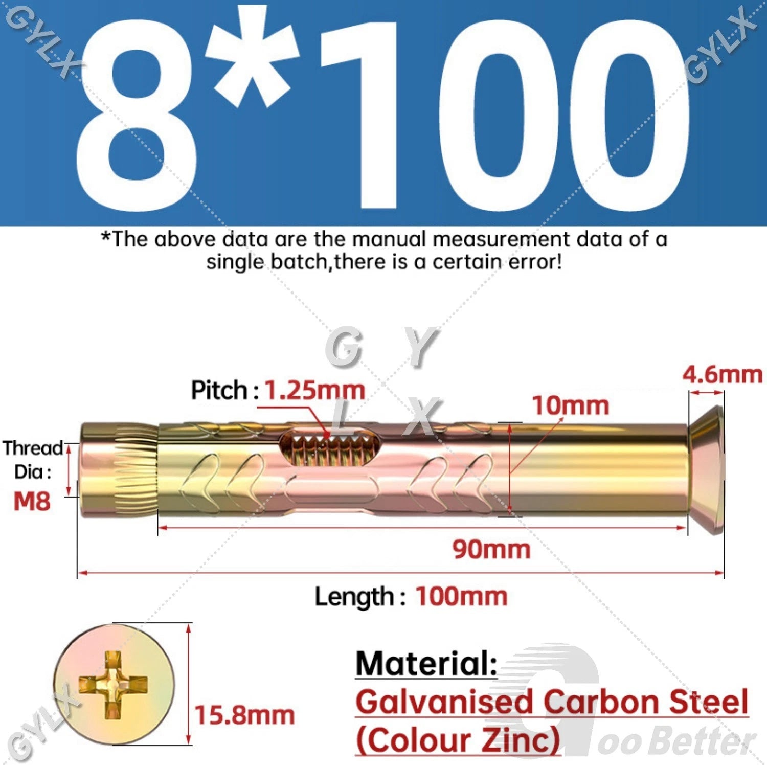 M6 M8 M10 Galvanised Countersunk Head Sleeve Anchor Expansion Bolts