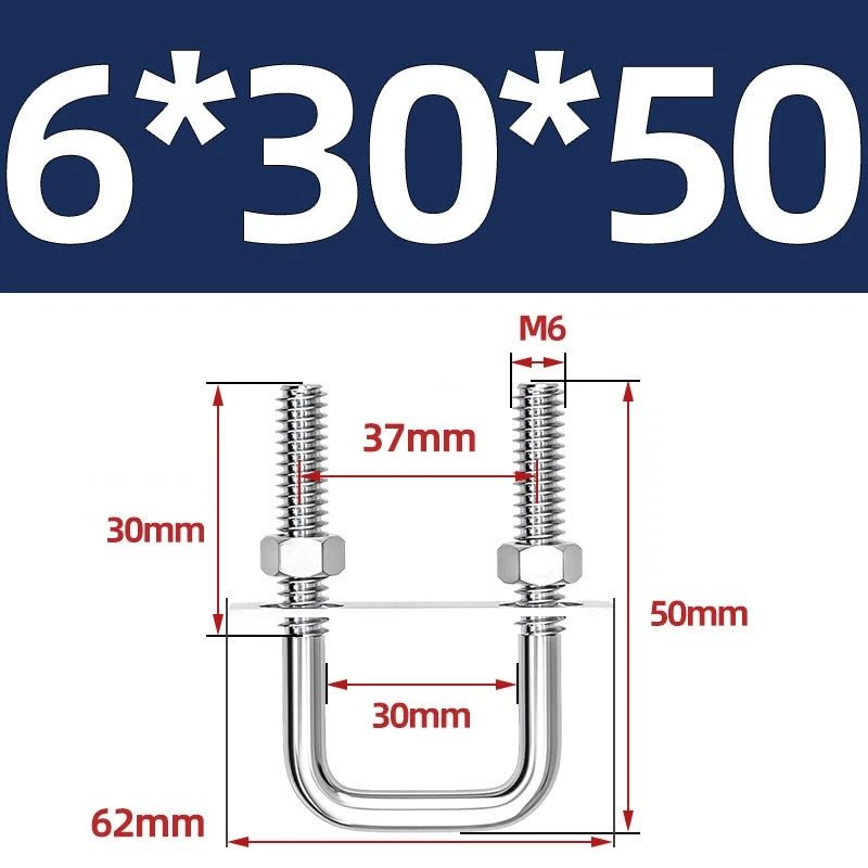 M6 U - Bolt with Plate and Nuts – Stainless Steel 304 (A2) for Trailer & Pipe Clamp - HomeDIYer