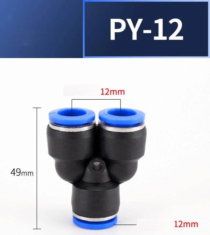 Plastic Pneumatic Hose Splitter Connector — Y-Shape PY & Equal Tee PW Fittings