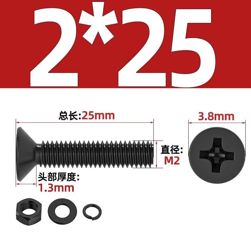 M2–M6 Phillips Countersunk Head Machine Screws with Nut and Washer | Carbon Steel Bolt Set - HomeDIYer