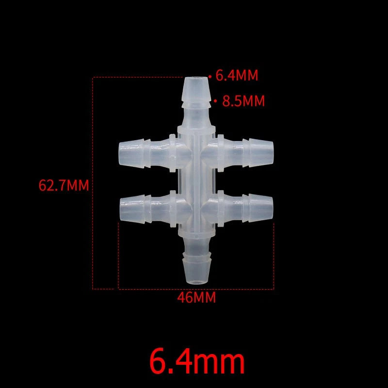 6-Way Plastic Barbed Hose Connector — Pipe Splitter Tubing Fitting (3.9mm–7.9mm)