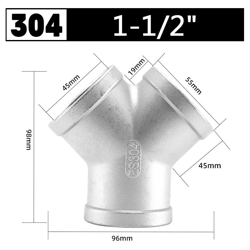 Stainless Steel 304 Female Thread 3-Way Y-Connector Pipe Fitting