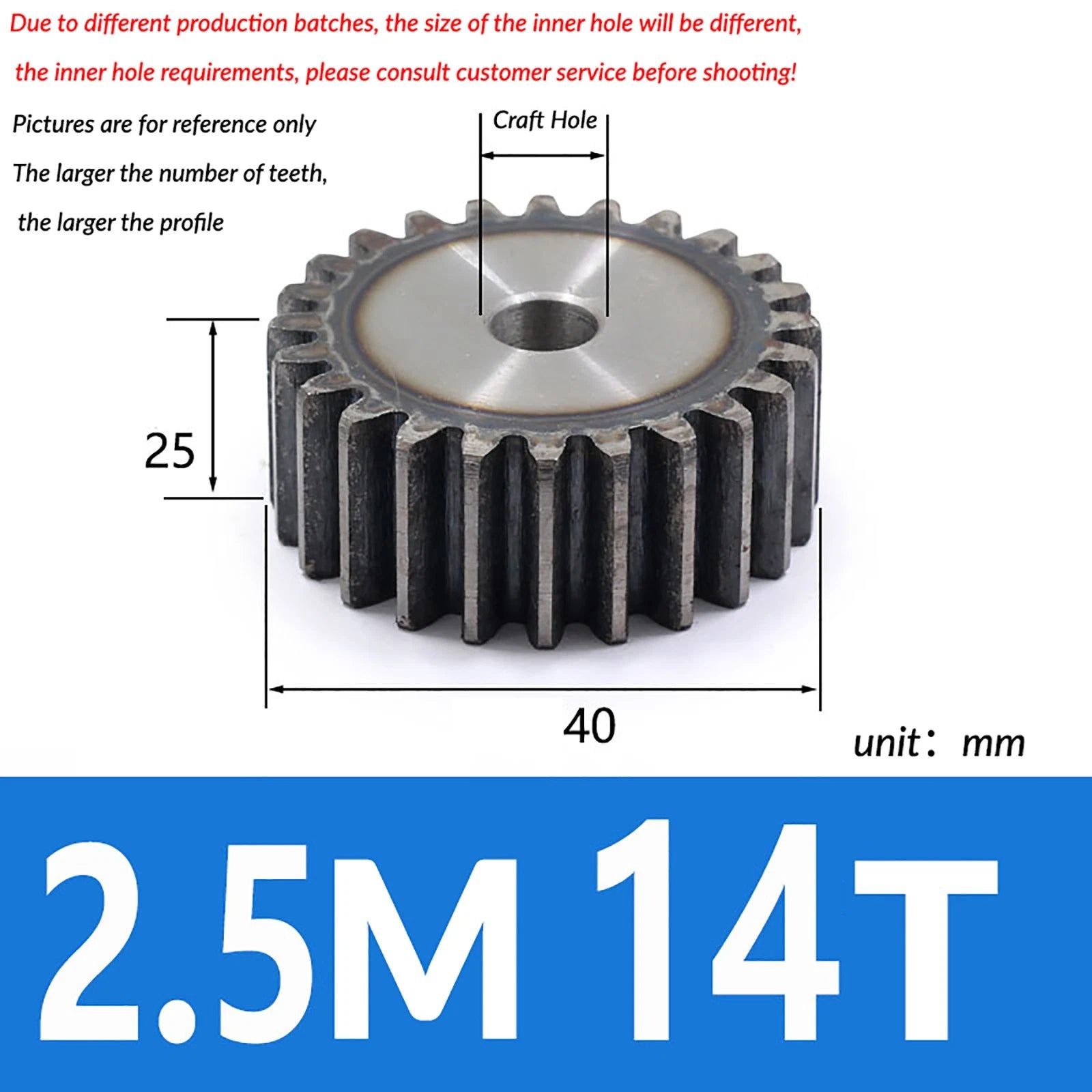 2.5 Mod 10T - 79T Spur Gear 45# Steel Pinion Gear Thickn 25MM Transmission Gear