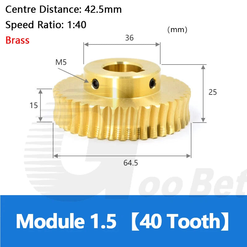 Module 1.5 Steel Worm Shaft, Brass Worm Gear Wheel 20/25/30/40 Tooth, Precision