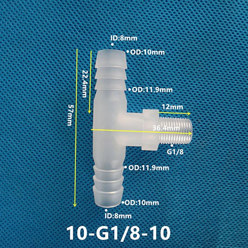Plastic T Joiner Barbed X Male Thread Hose Connector Pipe Fittings Air Water