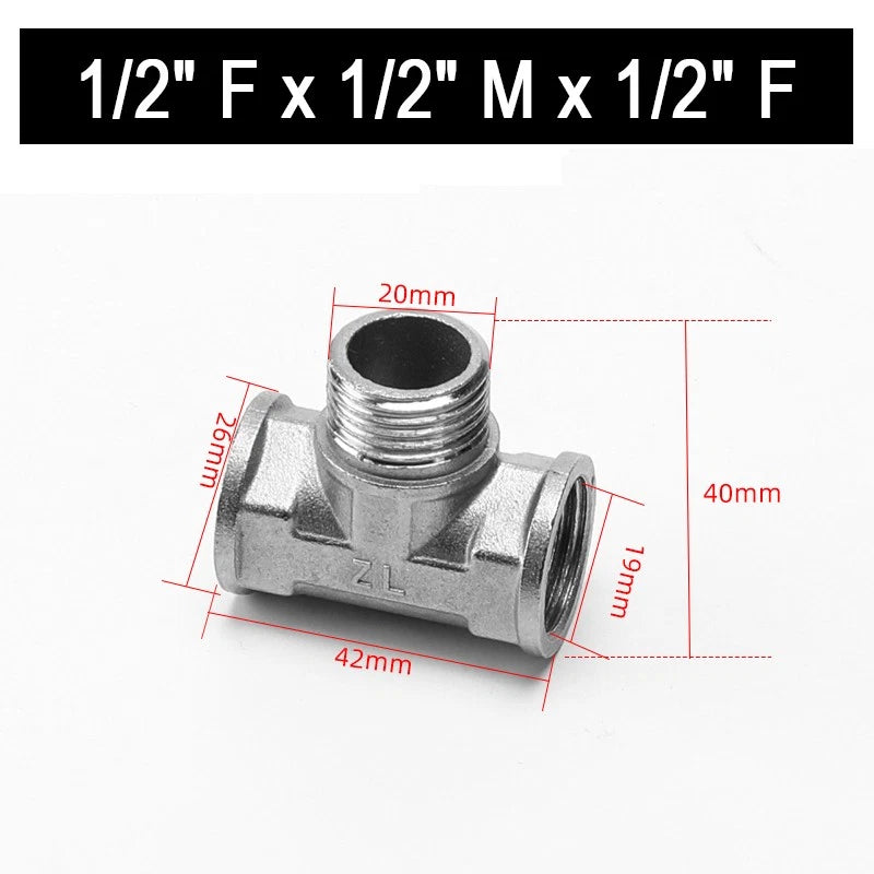 201 Stainless Steel Equal BSP Thread Tee | 1/2", 3/4", 1" Male & Female Pipe Fitting