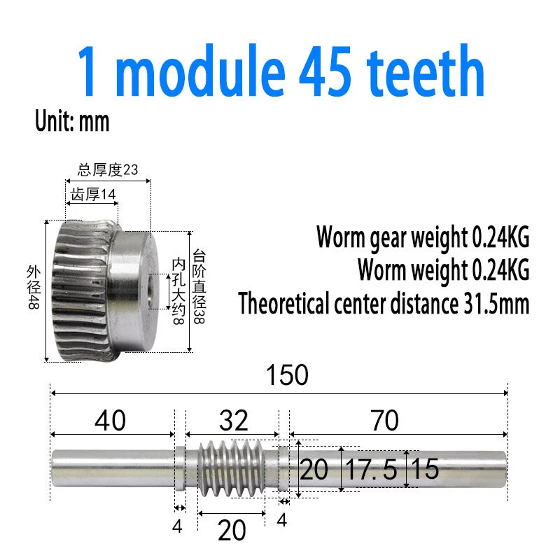 1/1.5/2/2.5/3/4 Module 15T to 100T Gear Steel Worm Wheel Gear & Worm Gear Shaft