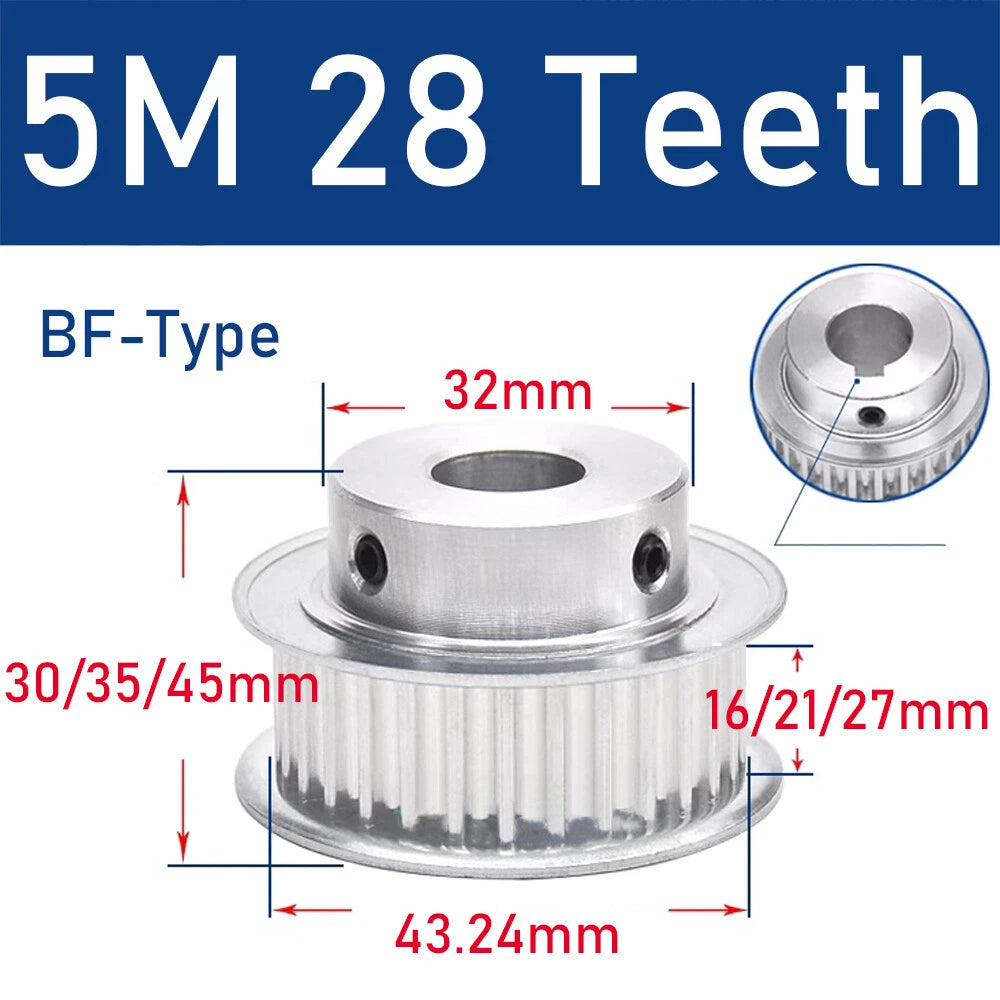 5M 26~32 Teeth Synchronous Wheel Timing Belt Pulley for 15/20/26mm Belt Width