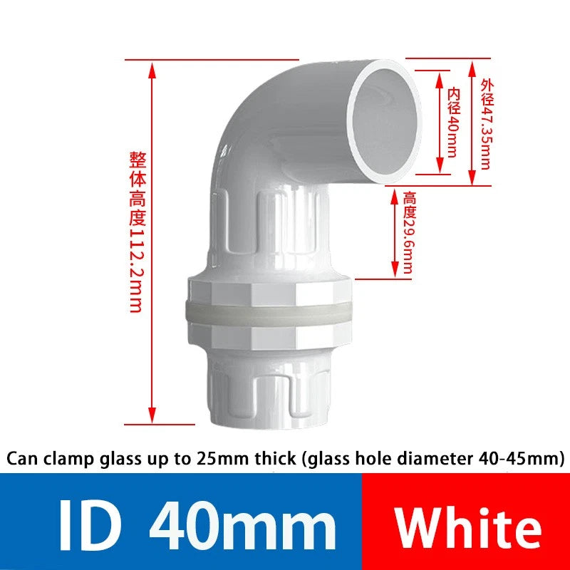 PVC Aquarium Elbow 90° Threads Tank Filter Connection Water Fittings ID 20-50mm