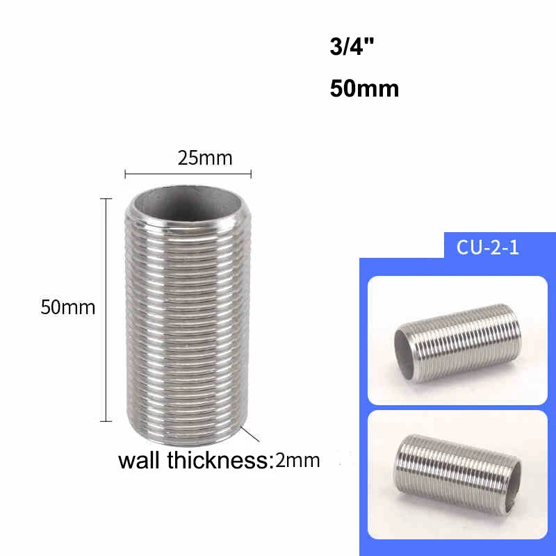 Male Thread Stud Rod A2 Stainless Steel Connector Pipe Fitting — 1/4" to 2"