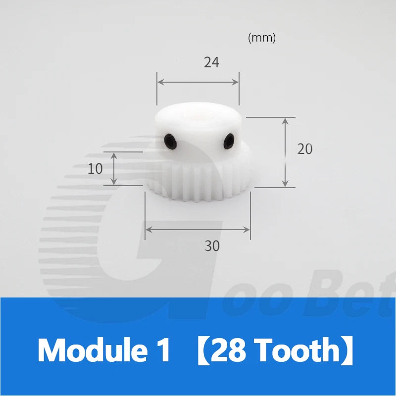 Module 1 Spur Gear POM Plastic 15-40 Tooth with Hub Bore 4-16mm Precision White