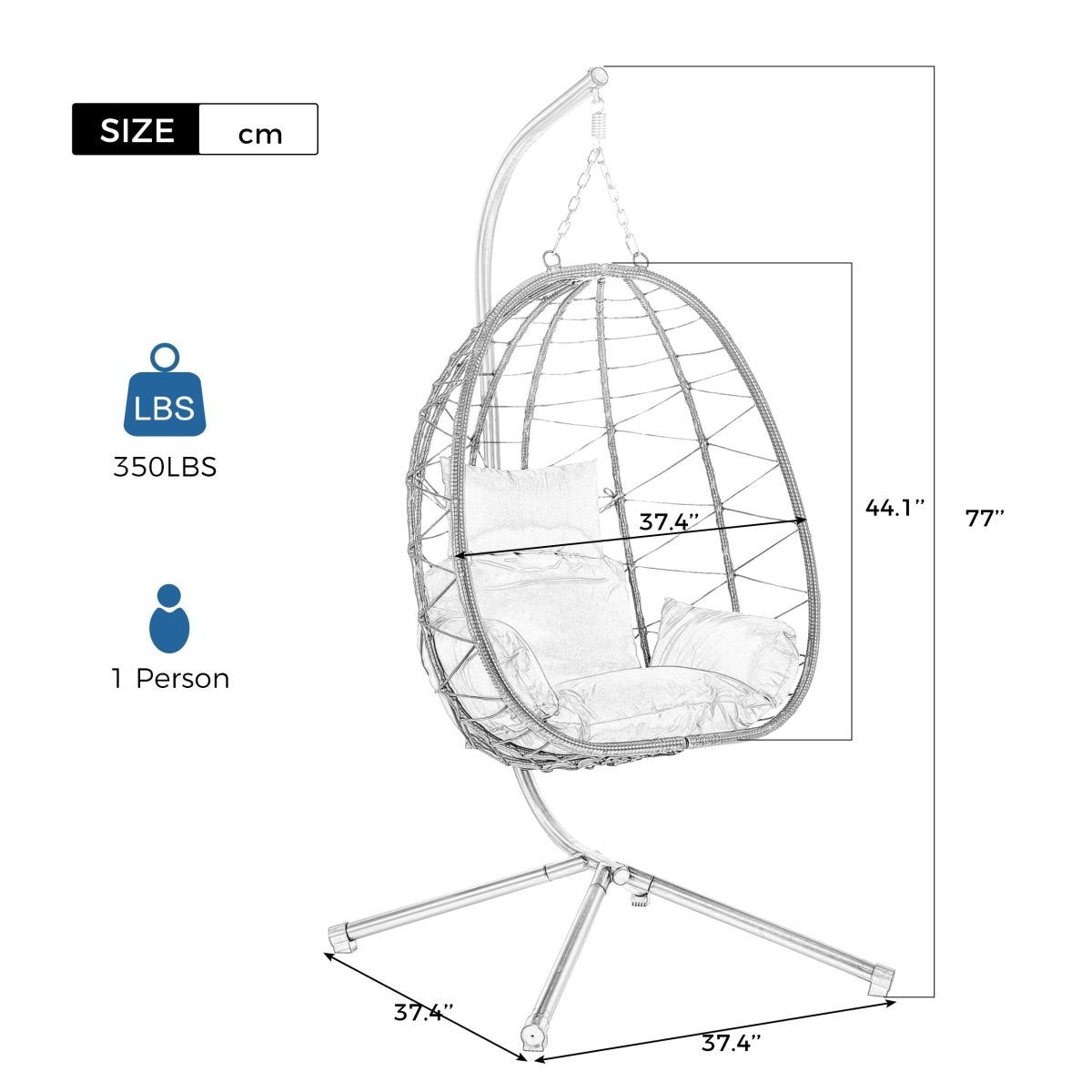 Egg Chair with Stand Indoor Outdoor Swing Chair Patio Wicker Hanging Egg Chair Hanging Basket Chair Hammock Chair with Stand for Bedroom Living Room Balcony Navy Blue - HomeDIYer