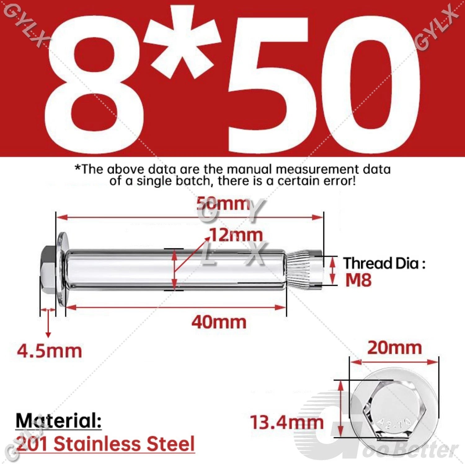M6-M12 Stainless Steel Expansion Anchor Bolts for Concrete & Masonry