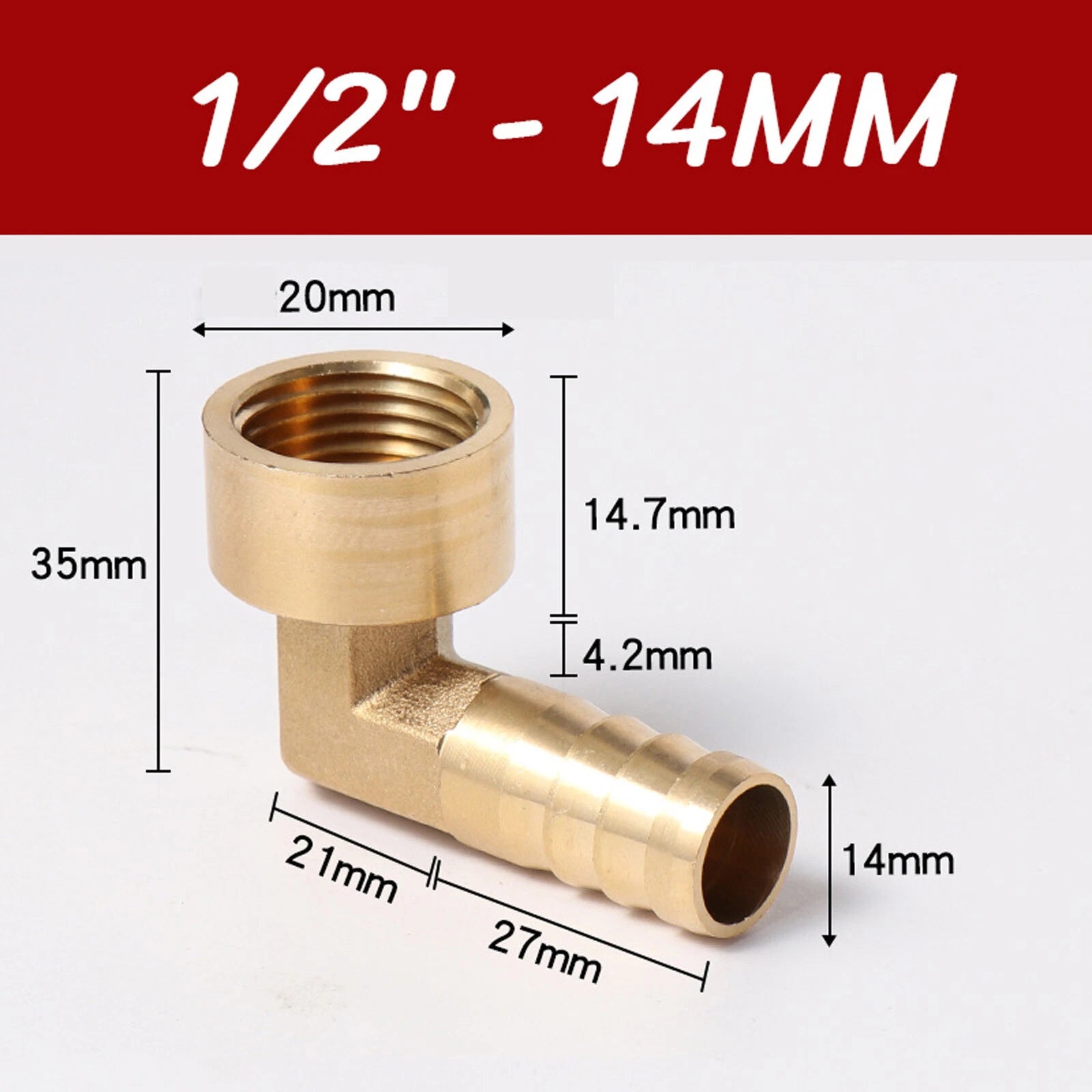 Brass 90° Elbow Barbed Hose Tail Fitting — Male & Female NPT Thread, Air Water