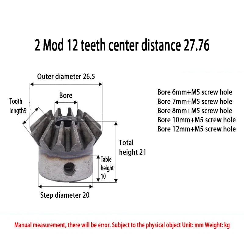 0.5/1/1.25/1.5/2 Mod Bevel Gear 12-40 Teeth Transmission Gears Bevel Teeth 90°