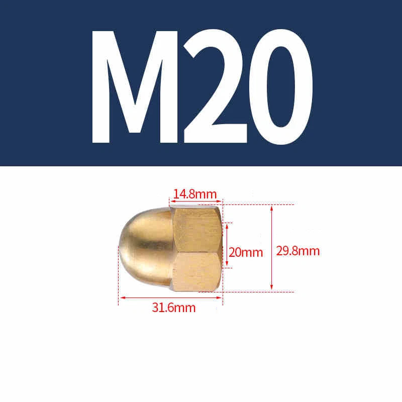 M3-M20 Solid Brass Cap Nuts – Brass Cover Screw Nuts & Decorative Dome Caps, Hex Acorn Nuts (Untreated Natural Finish)