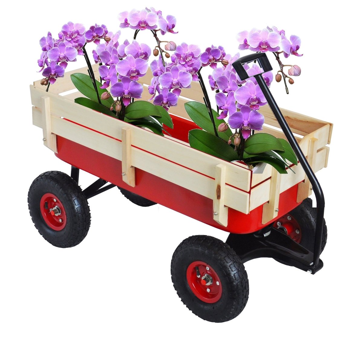 outdoor sport wagon tools cart wooden side panels air tires Wagon (red) - HomeDIYer