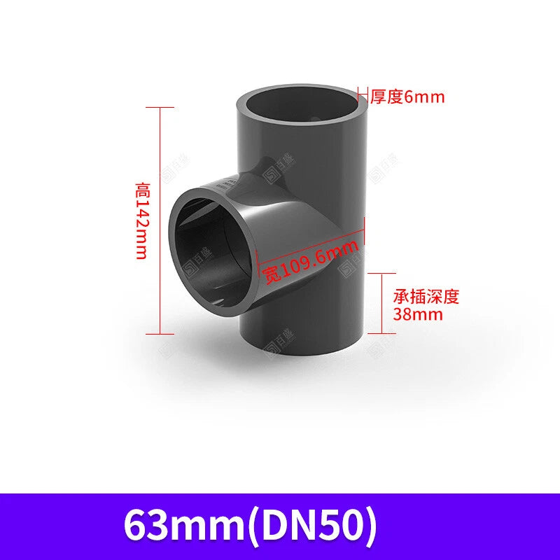 UPVC PVC Pipe Fittings Tee Straight Elbow Plumbing Couping ID 63-110mm Dark Grey