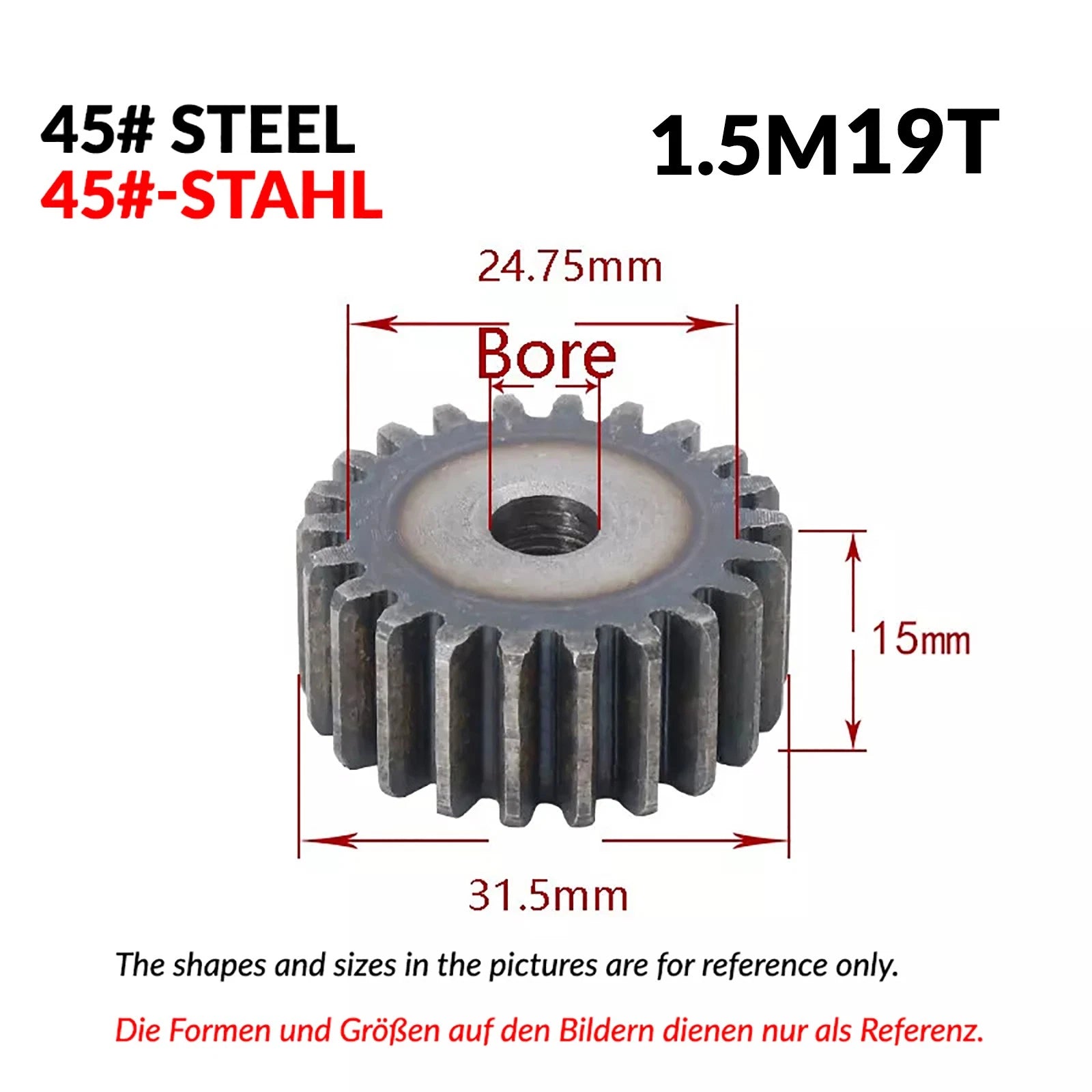 1.5 Mod 12/13/14/15/16/17/18/20-120T 45# Spur Gear Thickn 15mm Transmission Gear