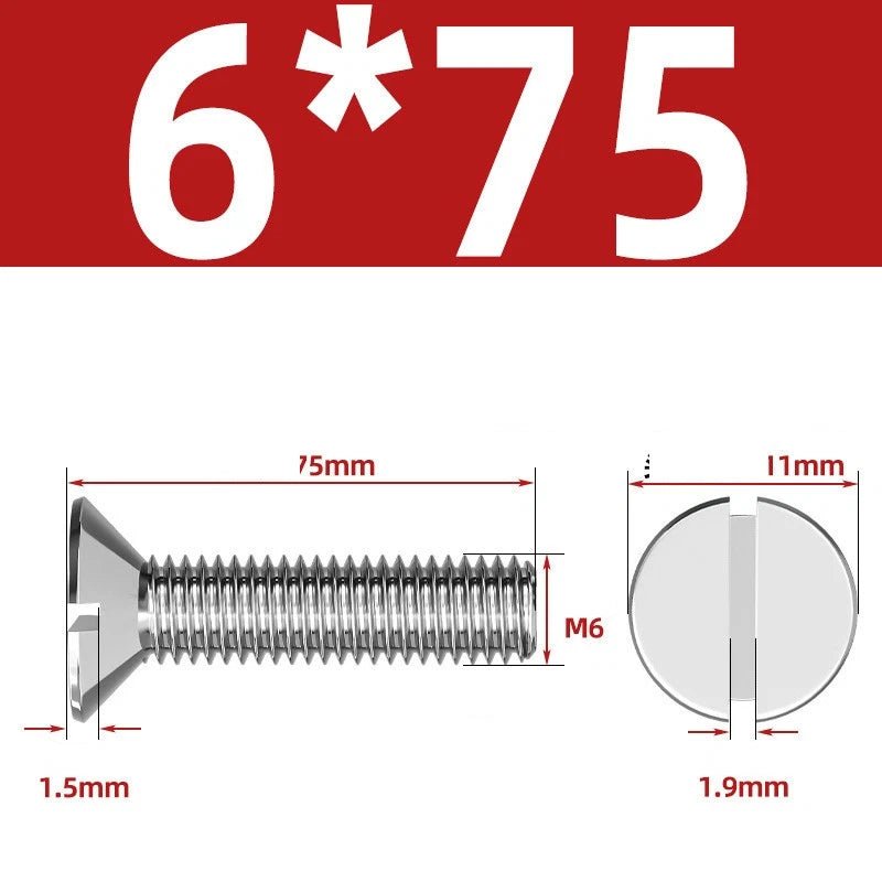 A2 Stainless Steel Slotted Countersunk Machine Screws — M1.6 to M10, Flat Head CSK Bolts - HomeDIYer