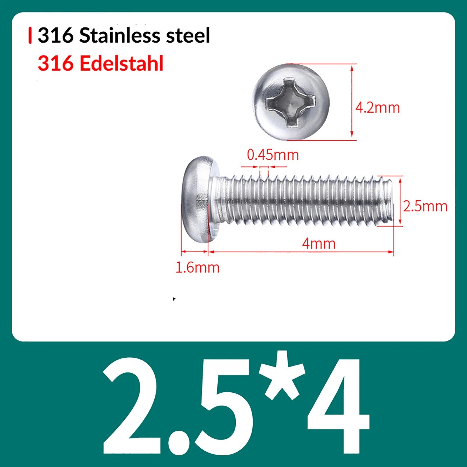 M2 M3 M4 M5 M6 M8 A4 Stainless Steel Phillips Pan Head Machine Screws – DIN 7985, Fully Threaded (4–80mm)