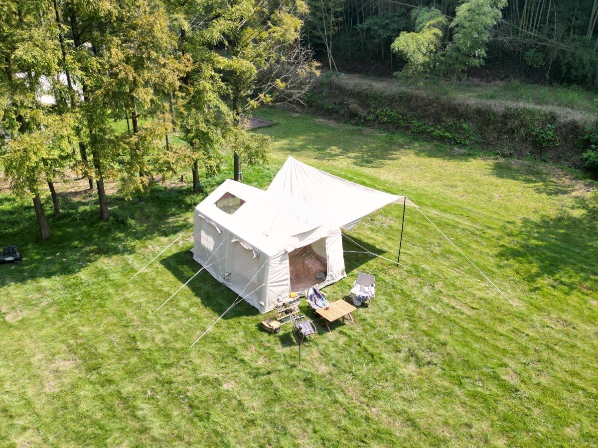9.8 x13ft with canopy, Inflatable Camping Tents with Hand Pump, Air Glamping Tents, Easy Setup Waterproof and Windproof Blow up Tent Beige - HomeDIYer