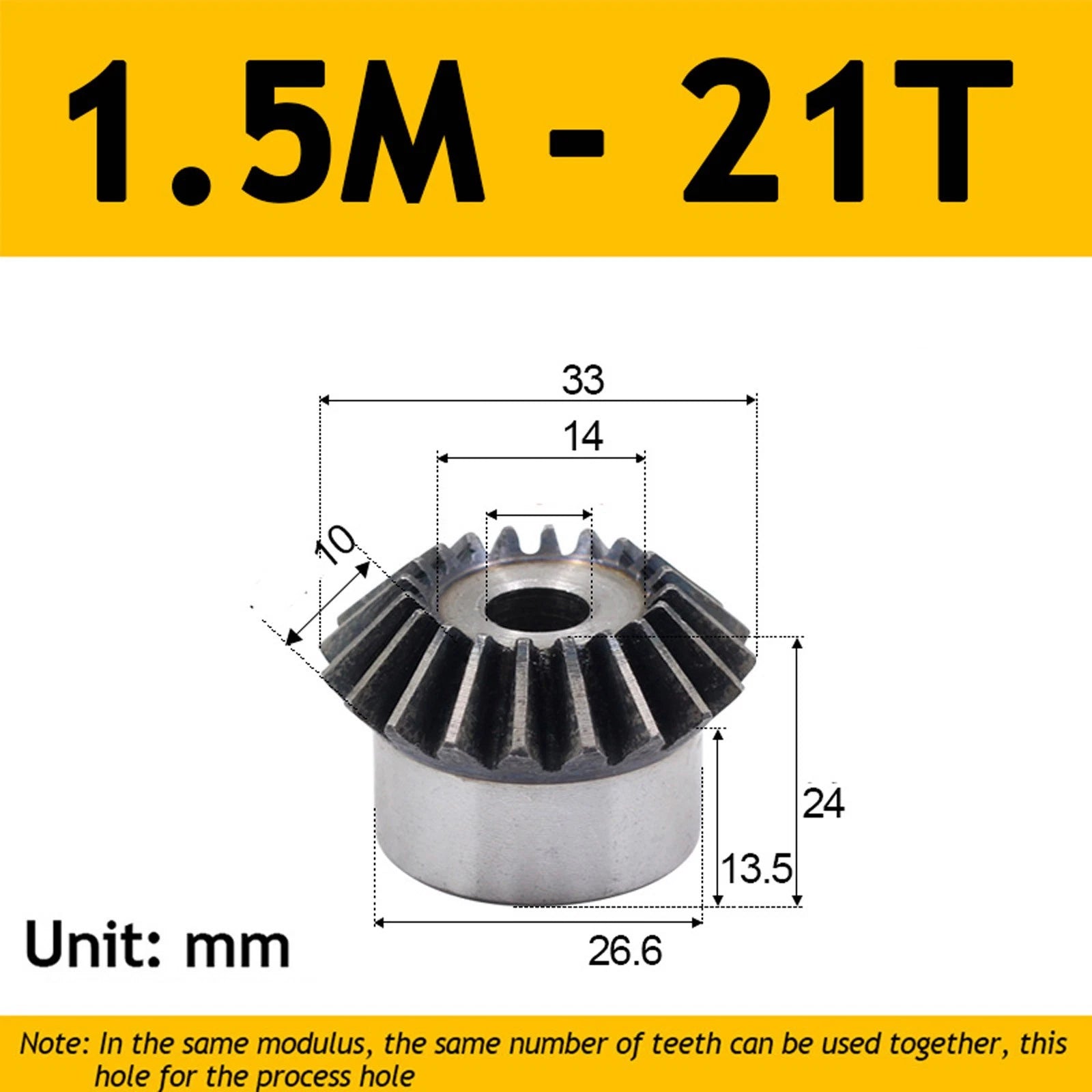 1.5 Module Steel Umbrella Tooth Bevel Gear Helical Motor Gear 15-40 Tooth