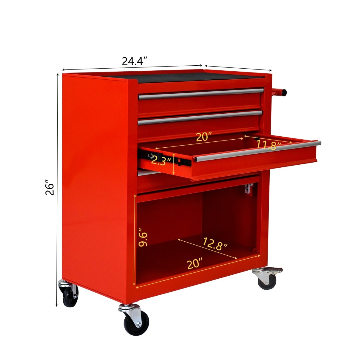 4 Drawers Multifunctional Red Tool Cart With Wheels - HomeDIYer