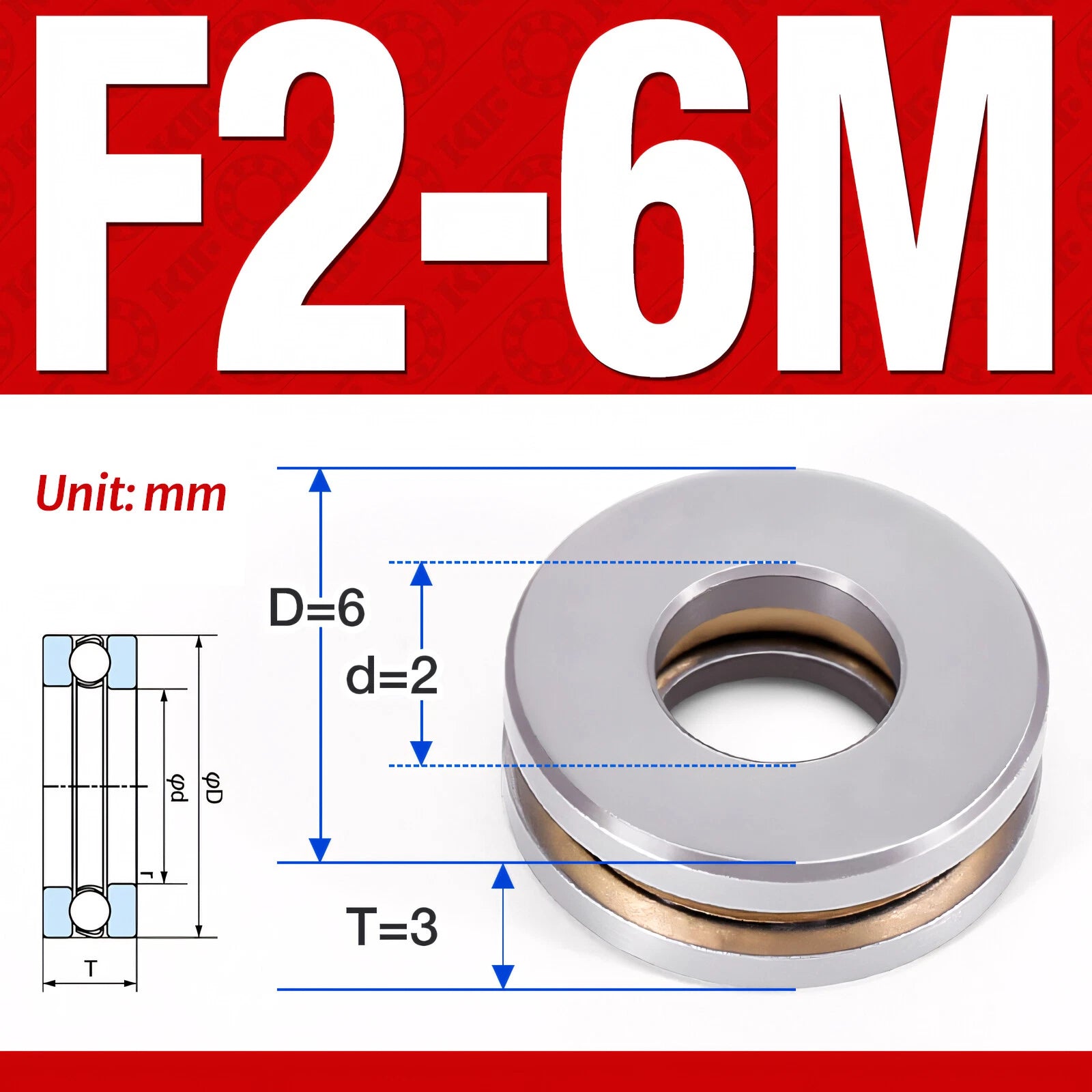 Plane Axial Ball Bearing Thrust Bearings F2-6M - F13-22M- 51100 - 51413 Series