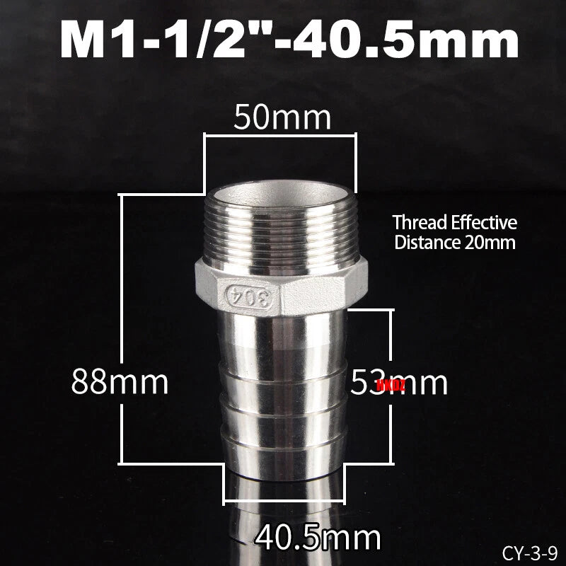 BSP Male Thread Barb Hose Tail Connector 304 Stainless Steel — 1" to 3"