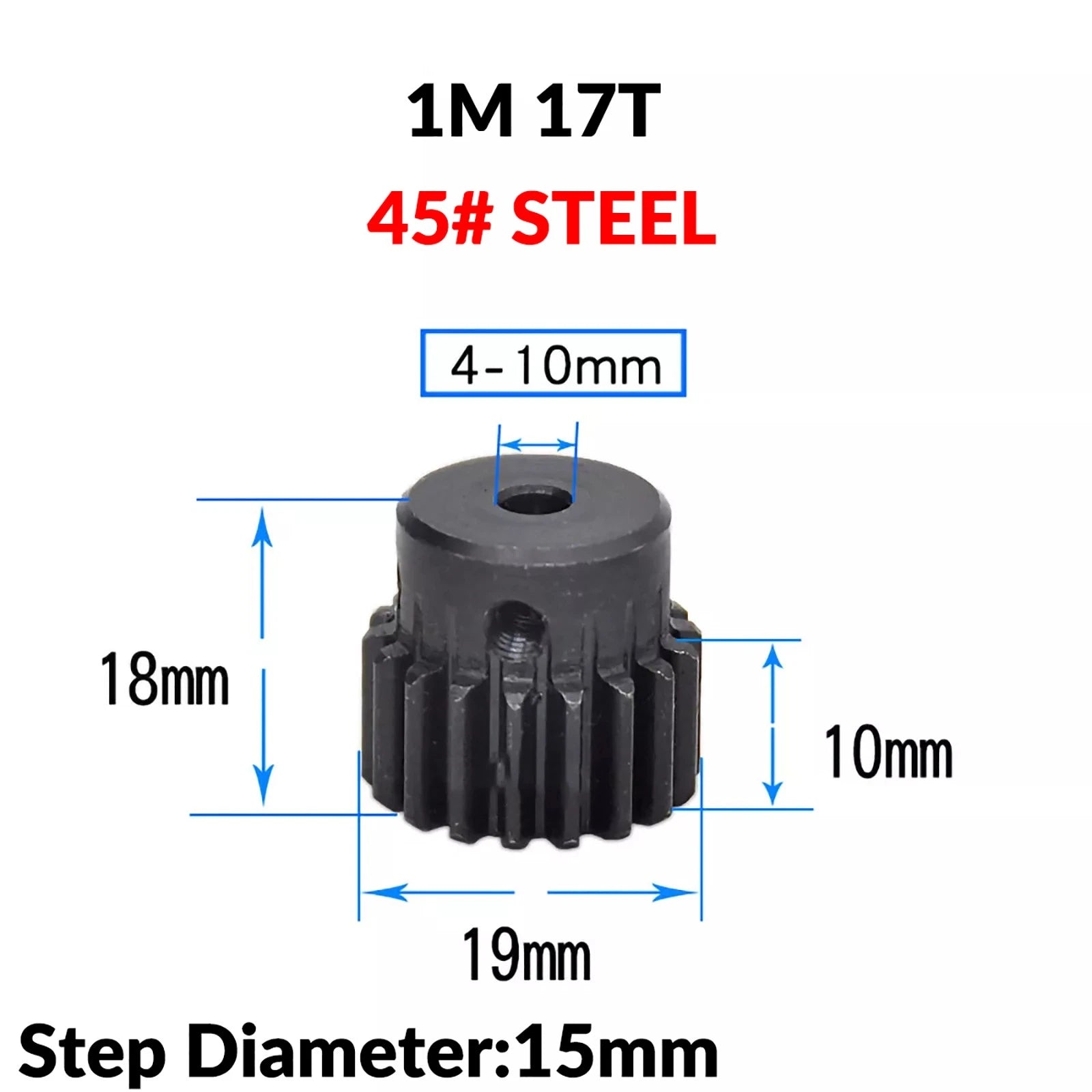 Mod 1 45# Steel Pinion Gear Spur Gears 10-60 T 14-50mm Bore With Step Motor Gear