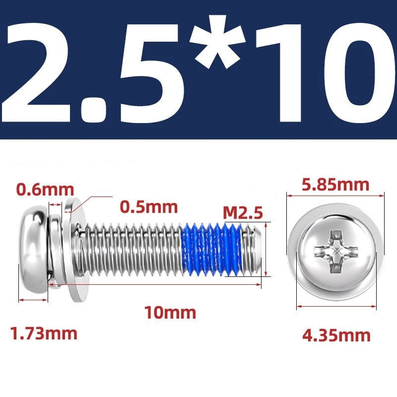 A2 Stainless Steel Phillips Pan Head Machine Screws with Flat & Spring Washers — M2 to M10 - HomeDIYer
