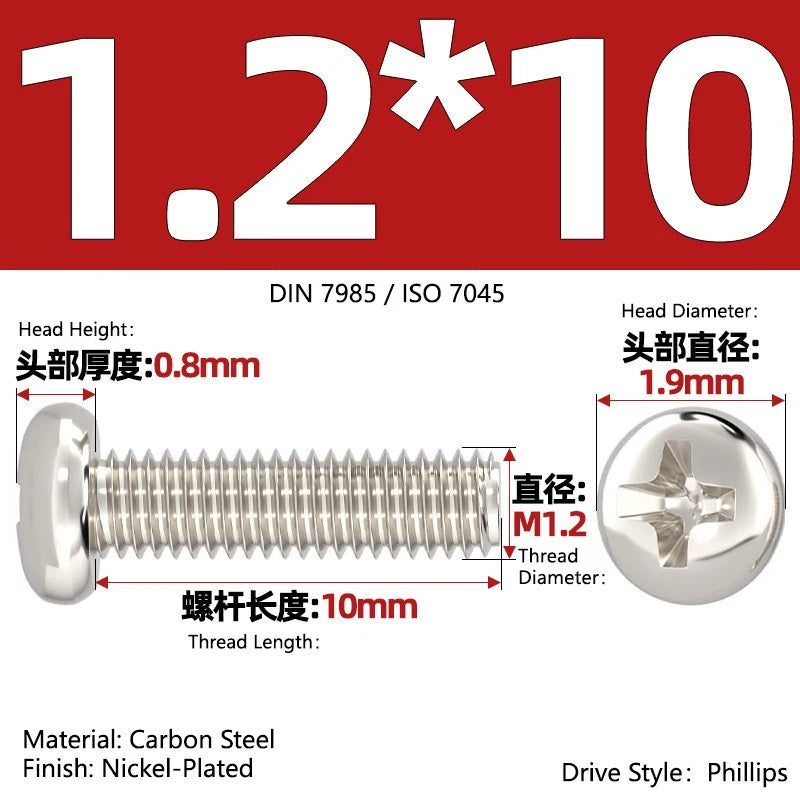 Nickel Plated Pan Head Phillips Machine Screws – ISO 7045, M1 to M4, Corrosion Resistant