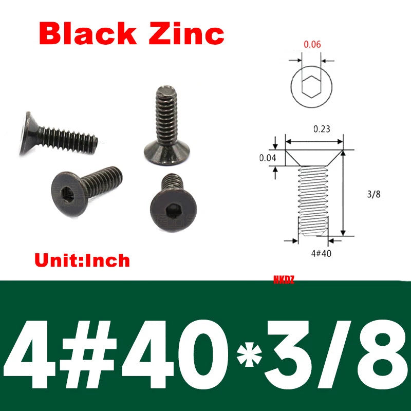 4#40 Countersunk Machine Screws – Phillips or Hex Drive, Stainless or Carbon Steel (Nickel/Black Zinc)