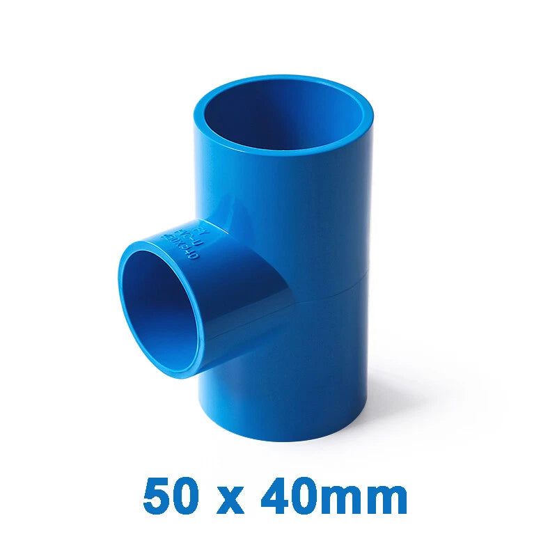 PVC Reducing Tee Pipe & Fittings Solvent Weld Pressure Adapter Connector Blue