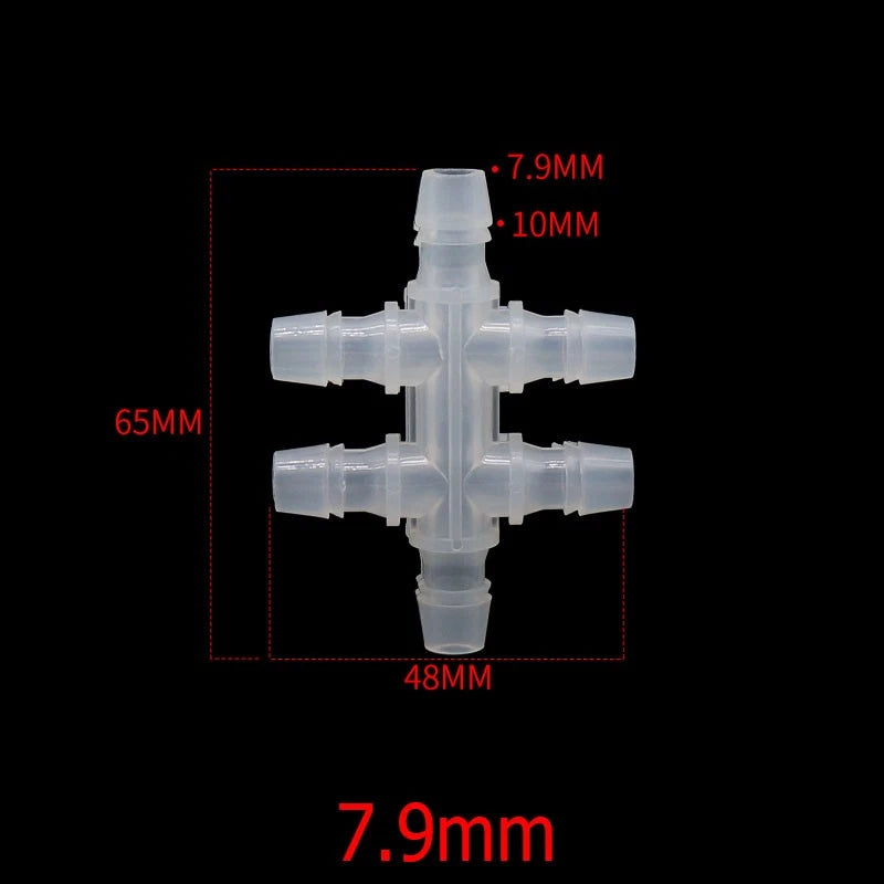 6-Way Plastic Barbed Hose Connector — Pipe Splitter Tubing Fitting (3.9mm–7.9mm)