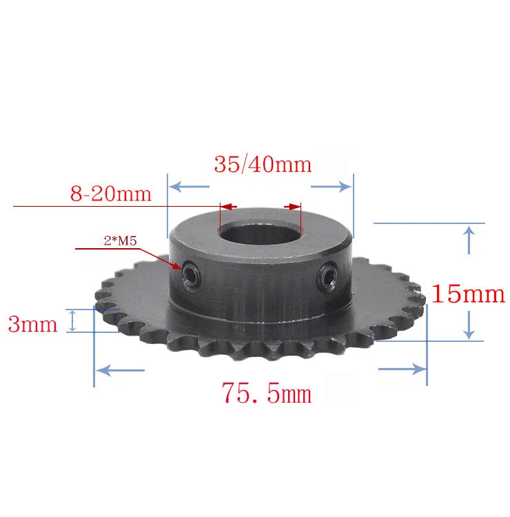 04C Roller Chain Sprocket Pitch 1/4"(6.35mm) Sprocket Wheel 25T-40T Bore 6-30mm