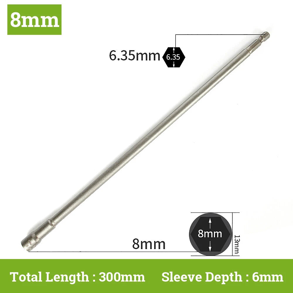 Hex With or Non-Magnetic Nut Driver 1/4 Socket Wrench Impact Drill Bit 300/350mm