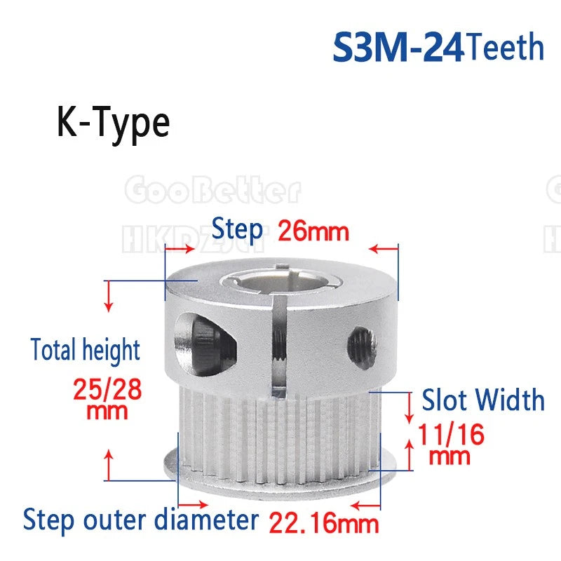 S3M Timing Belt Pulleys 20-60 Teeth 5-20mm Bore Synchronous Wheel Printer Clamp