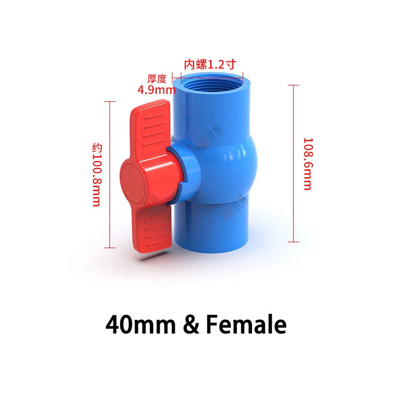 PVC Pipe Fittings 20mm-110mm Ball Valve Socket Solvent Weld-Female Thread Blue
