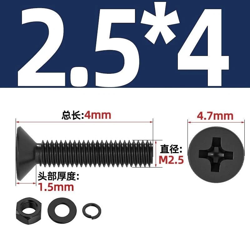 M2–M6 Phillips Countersunk Head Machine Screws with Nut and Washer | Carbon Steel Bolt Set - HomeDIYer